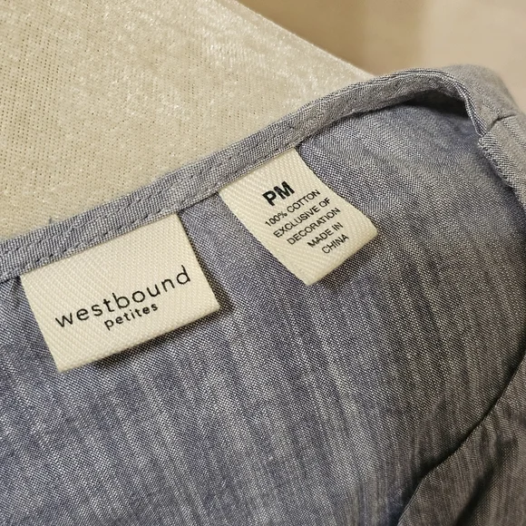 Westbound Blue Blouse with Bell Sleeves and Mandarin Collar PETITE Sz M - Picture 7 of 8